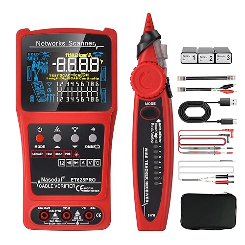 Network Cable Tester Wire Tracker Tone Generator Ethernet Tester Multimetro VFL 3 in 1 RJ45 CAT5 CAT6 CAT7 CAT8 RJ11 Tone BNC Tester PoE Test Cable Length Cable - Honorern