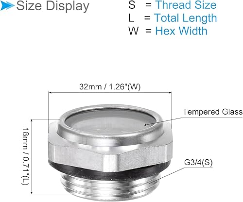 Vetro Livello Olio Compressore Aria, | Filettatura Maschio G3/4 | Finestra Indicazione Olio Vetro Testa Esagonale Alluminio - (Applicazioni: Accessori Scatola Del Cambio), 1Pz - Honorern