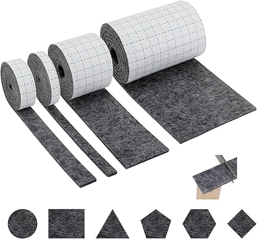 Feltro autoadesivo,4 Rotoli Feltro Adesivo in Rotolo (100 cm x 10 cm,100 cm x 5 cm,100 cm x 2 cm,100 cm x 1 cm) tagliabili in qualsiasi forma,per Pavimenti,Piedini per Sedie,Grigio - Honorern
