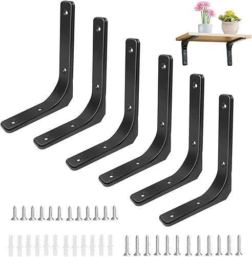 SAMSYOKI 6pcs Staffe per Mensole Pesanti, Reggimensole Pesanti da Muro in Acciaio Inox con Viti Supporti per Mensole Metallo a L per Appendiabiti Portaoggetti Scarpiera Libri 150 * 125mm (Nero) - Honorern
