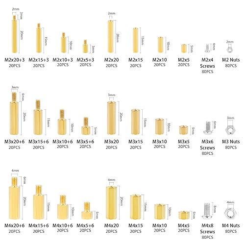 HSEAMALL 940 pezzi in nylon esagonale standoff distanziatore vite dado M2 M2.5 M3 M4, nero filettatura esterna colonna PCB scheda madre standoff vite - Honorern