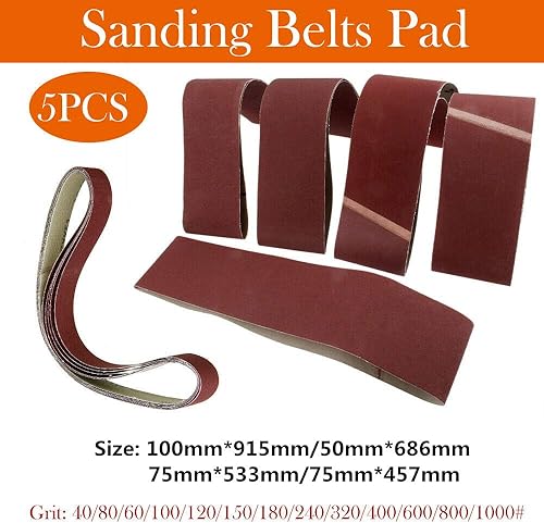 Nastro abrasivo per levigatura, 100 mm x 915 mm, per lavorazione del legno, materiali da costruzione, tessile, lucidatura dei metalli (5 pezzi, 120 grane) - Honorern