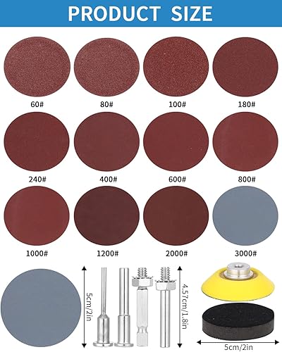 240 Pezzi Carta Abrasiva Asciutta e Umida, 50mm Fogli Carta Abrasiva Grana 60 80 100 180 240 400 600 800 1000 1200 2000 3000, Kit Dischi Carta Abrasiva per Legno, Metallo, Lucidatura Auto - Honorern