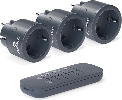 set di prese radio 2300 watt - 1x telecomando, 3x prese per uso interno, portata 30 m, antracite - Honorern