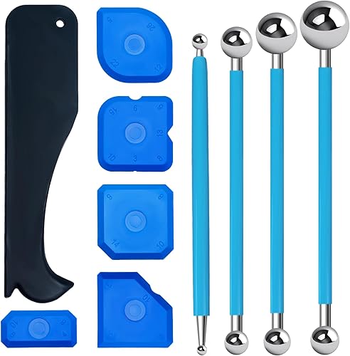 10 Pezzo Estrattore per fughe in silicone, 4 estrattori a sfera in metallo, 6 set di raschietti per fughe in silicone, set di attrezzi per piastrelle per bagno e pavimenti in piastrelle della cucina - Honorern