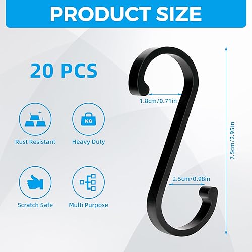 S Ganci da Appendere 20 Pack Nero Ganci per Termoarredo Bagno Ganci in Metallo Resistenti per Utensili da Cucina, Ufficio, Bagno, Armadio, Officina, Garage, Ufficio, Casa - Honorern