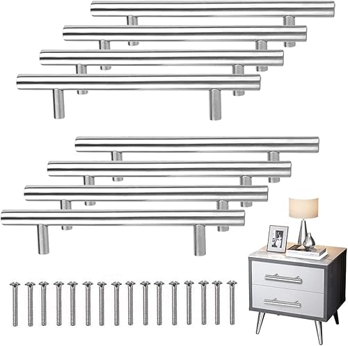 8 pz T- Bar bastone da cucina porta maniglie con viti (200 mm), in acciaio inossidabile, maniglia per mobili da cucina, spaziatura dei fori da 128 mm, per porta dell'armadio, maniglie della porta - Honorern