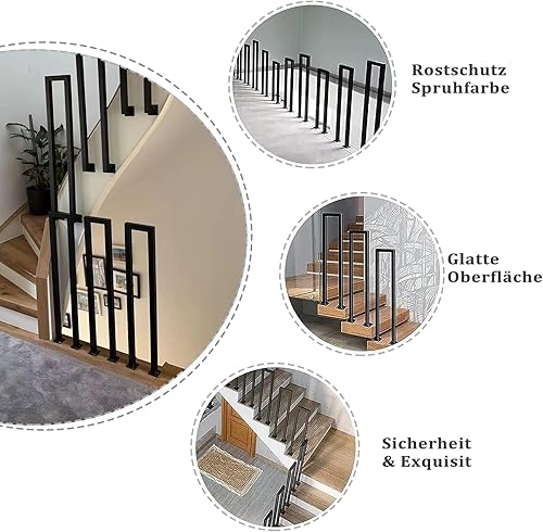 Ringhiera per Scale Interne, Corrimano per Scale Interne a Forma di U, Ringhiera a U, Corrimano Scale per Ville, Balconi, Corridoi, Appartamenti, Interni (Nero, 110x20cm) - Honorern