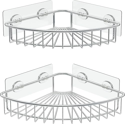 [2 Pezzi Angolo Mensola da Doccia Senza Foratura SUS304 Mensola Bagno da parete per Bagno, WC, Dormitorio, Cucina, In acciaio inox (Argento) - Honorern