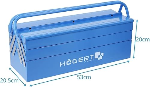 Högert Technik Cassetta degli attrezzi in metallo per attrezzi e piccole parti – Cassetta degli attrezzi – 53 cm x 20,5 cm x 20 cm – Scatola con scomparti completamente accessibili – Robusta valigetta - Honorern
