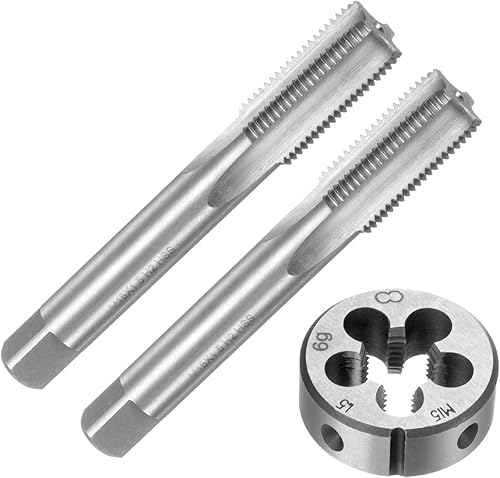 Set di 3pz Maschio e Filiere, Metrico M15 x 1.5 Maschio Filettatura e Filiere Rotondo, Kit di Attrezzi per Filettatura e Maschiatura per Riparazione di Dadi Viti - Honorern