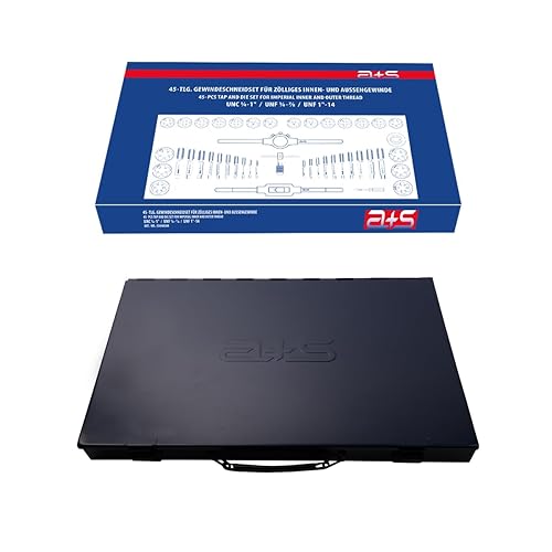 a+s Albrecht und Schulte - Set di 45 pezzi per filettatura a mano, UNC/UNF, set di maschi a mano, filtro, per verricello, supporto per attrezzi e filiere, cacciaviti, set di taglierina fine - Honorern