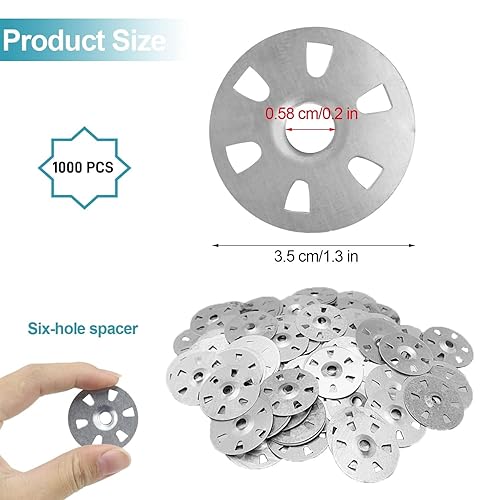 1000 Pezzi Rondelle Acciaio Zincato, Rondelle Alzaporta, 6 Artigli di Diametro 30 mm, Antiruggine, Rondella di Bloccaggio per Cartongesso, Isolanti Termici - Honorern