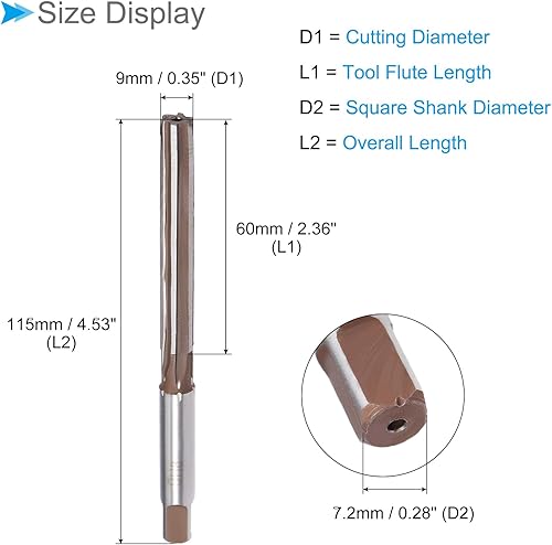 Alesatore a Mano, Diametro Taglio 9mm, 6 Scanalature H8, Acciaio Legato, Gambo Dritto, Punta Trapano Alesatura - (Applicazioni: Alluminio, Ferro, Rame, Plastica, Legno) - Honorern