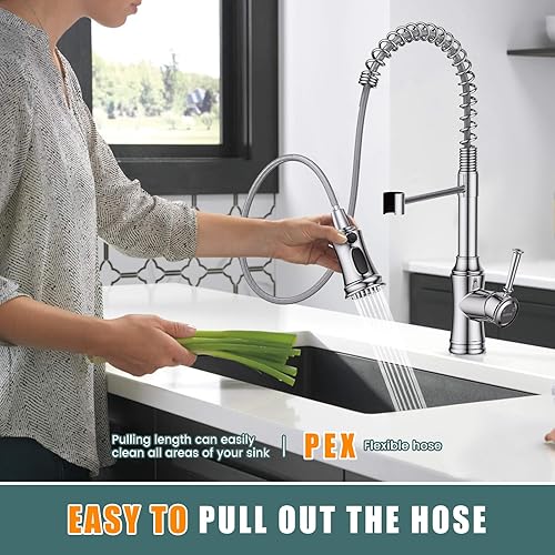 Rubinetto Cucina Nero Matte, Rubinetto Lavello Cucina con 3 Modalità di Spruzzo, Rubinetto Lavello Cucina ad Arco Alto Estraibile con Rotazione a 360°per Lavelli da Cucina, Acciaio Inox - Honorern