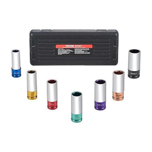 VEVOR Set di Bussole per Dadi Ruota, Attacco da 12,7 mm, 6 Punti Metriche Profonde, 7 Dimensioni 17/19/21/22/23/24/27 mm, in Cr-Mo - Honorern