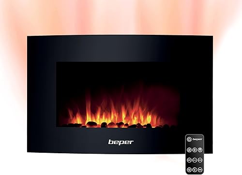 Beper RI.503 – Caminetto Elettrico da Parete, con Telecomando, Effetto Fiamma con 5 Livelli d’Intensità, Timer Settimanale, Modalità Riscaldante con Impostazione della Temperatura, 52 x 66 x 15 cm - Honorern