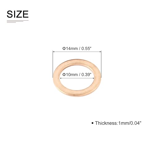 10mmx14mmx1mm(IDxODxT) Piatto Rame Tenuta Rondelle - 50pz - Buono per Macchinario Industriale M10 Viti - Rame Piatto carrello Guarnizione - Honorern