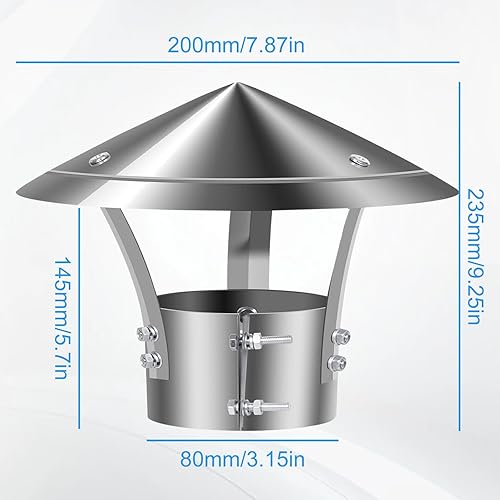 Copri-Camino - 80mm in Acciaio Inox Copertura per Camino, Copertura per Camino, Copertura per Buco del Camino, Tappo per Camino, Cofano per Camino, Tappo per Camino in Acciaio Inox - Honorern