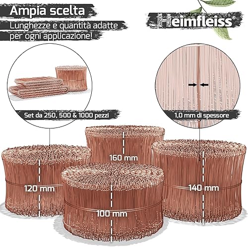 Filo di ferro ramato 1,0 x 100-160 mm (500 pezzi) - filo zincato rivestito di rame - legacci con occhiello per pinze per tiralegacci - legacci per chiusura sacchi - Honorern