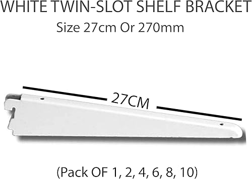 Scaffalatura a doppia fessura bianca, staffe regolabili e resistenti, confezione da 1, 2, 10 (10, staffe da 270 mm o 27 cm) - Honorern