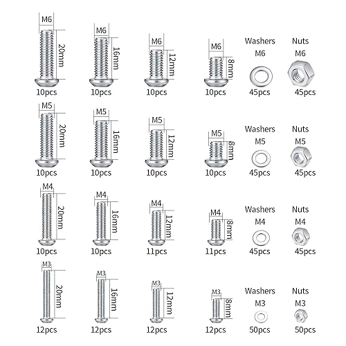540 Pezzi a Testa Bombata Esagonale e Dadi e Rondelle, Set di Viti a Esagono Incassato M3 M4 M5 M6, Viti a Testa Cilindrica in Acciaio Inossidabile con Chiave - Honorern