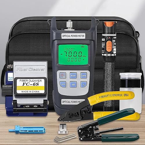 Kit di strumenti per fibra ottica, kit di strumenti FTTH 11 in 1 con mannaia FC-6S, misuratore di potenza ottica, localizzatore visivo di guasti Spellafili per fibra ottica da 10 km - Honorern