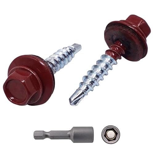 Confezione da 50 viti per coperture in metallo, viti autoperforanti verniciate da 4,8 x 35 mm, con rondelle EPDM, vite esagonale per lamiera (50, rosso ossido RAL 3009) - Honorern