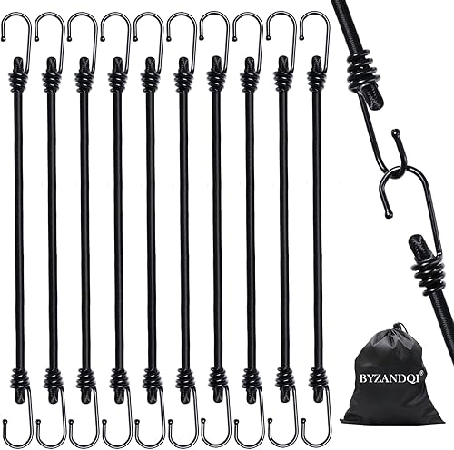Set di 10 elastici con ganci, 30 cm, colore nero, per bagagli, per tipi di bagagli, per giardino, bicicletta, auto, carico (30 cm x 10 pezzi) - Honorern