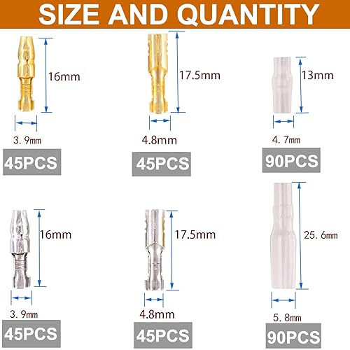 Connettori a Proiettile Kit, 360PCS 3,9mm Bullet Oro Ottone Terminali Filo Maschio e Femmina Bullet Connector Terminali a Crimpare Doppi con Coperchio Isolante per Moto Auto Strumenti elettrici - Honorern
