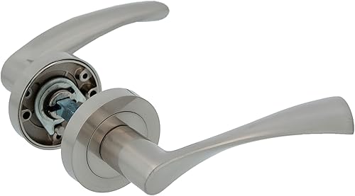 Amig - Set di Maniglie con Rosetta in Zama per Porte | Mod. ISHI RX | Ø52 mm | Quadretto da 8 mm | Design Elegante e Semplice | Alluminio Nichel Spazzolato - Honorern