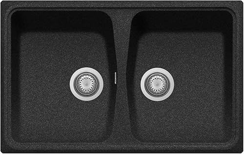 Lavello cucina composito Plados SP0862 due vasche + Tagliere in legno (Nero Ebony) - Honorern