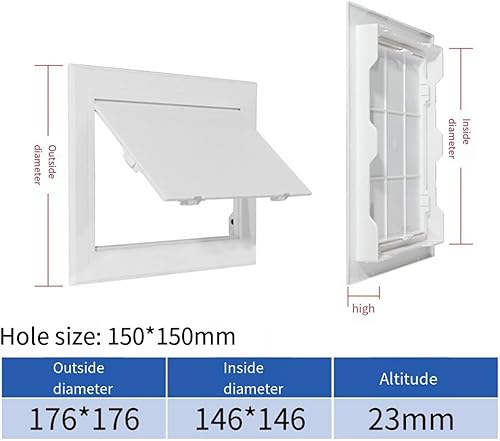 Sportello di ispezione in ABS bianco, apertura di ispezione, porta di ispezione per cartongesso, pareti e soffitti, sportello di manutenzione, 5 misure (150 x 150 mm) - Honorern