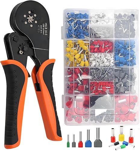 Pinza Crimpatrice Esagonale 0.08-16 mm², 1200Pcs Puntalini Singolo e Doppi Elettrici Pinza Crimpatrice pinza a crimpatura per connettori isolati non isolati - Honorern