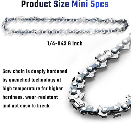 Shinkuro 5pz catena per motosega, catena per sega, ricambio per motoseghe portatili senza fili con tutte le mini motoseghe da 6 pollici, lama per motosega in acciaio per taglio (la guida 1pc include) - Honorern