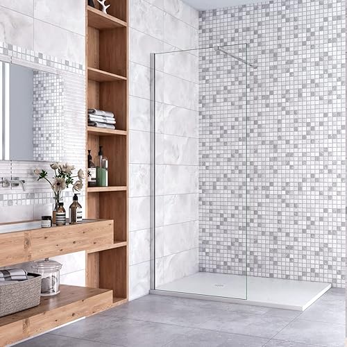 Walk In Parete per Doccia Vetro Temperato 8mm Anticalcare Trasparente inclusa Barra Stabilizzatrice da 90 cm Tagliabile 80x190cm - Honorern