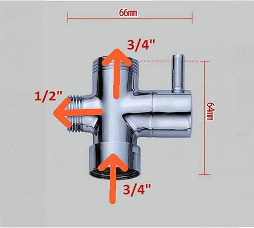 Valvola deviatore a 3 vie in ottone massiccio cromato rotondo 3/4 'superiore e inferiore, lato 1/2', ricambio per doccetta bagno doccia - Honorern