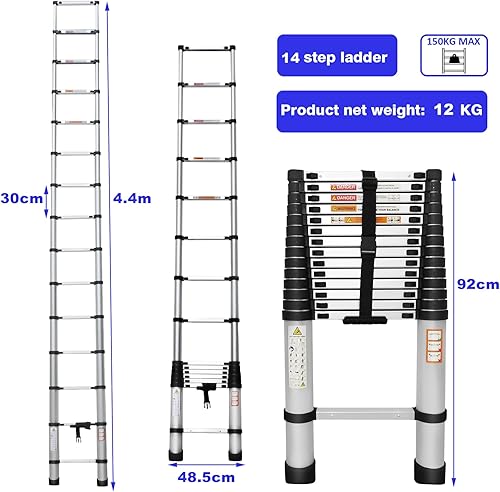 Scala telescopica in alluminio, 2,6 m, portata 150 kg, EN131 - Honorern