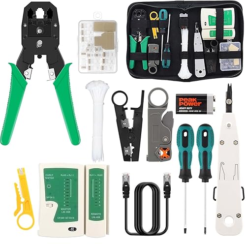 18 in 1 Kit di Manutenzione Strumento di Riparazione della Rete Computer Network Repair Tester Tool, Cavo per RJ11/45/12 con 17 Connettori e un Cavo di Rete 2M - Honorern