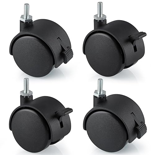 4 ruote in nylon da 50 mm con freno, ruota girevole a gambo da 6 mm x 15 mm, ruota in nylon con blocco per piccoli mobili - Honorern