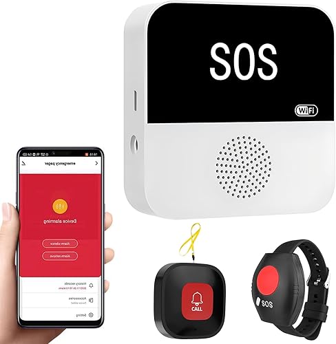 Pulsante di Emergenza per Anziani, Wireless Sistema di Chiamata di Emergenza, Bracciale di Emergenza per Anziani, Pulsante di Chiamata WiFi Caregiver Pager, Per Pazienti Anziani, Disabili, Bambini - Honorern