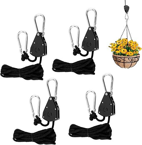 Cricchetto per corda con gancio, 4 pezzi, 2 m, 1/8 pollici, corda regolabile, cricchetto, accessori per la coltivazione, fune per tenda da sole - Honorern