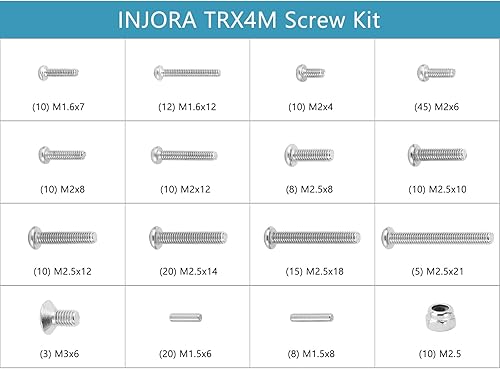 INJORA Viti Perni Dadi M1.6 M2 M2.5 Grado 12.9 Acciaio Inossidabile Viti Esagonali Hardware Kit per TRX4M 1/18 RC Crawler Auto - Honorern