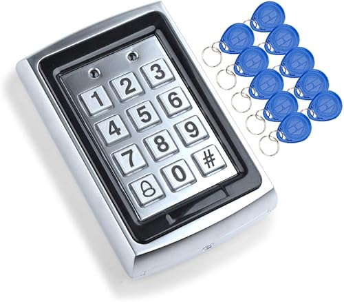 Lettore di schede EM con tastiera di controllo accessi in metallo RFID con 10 portachiavi EM4100 + copertura protettiva impermeabile per sistema di controllo accessi porta (Keypad+10 keys) - Honorern