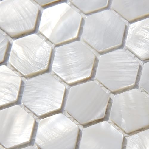 Madreperla mosaico piastrelle letto fiume natura perla shell mosaico esagono bianco - Honorern