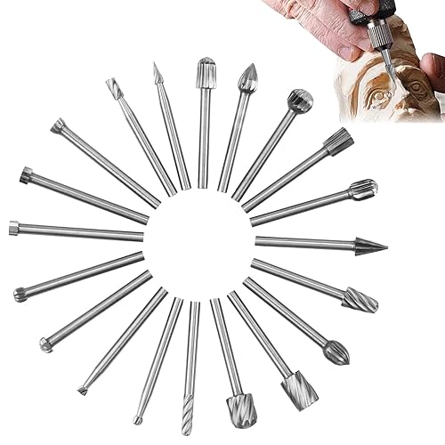 20 Pezzi Set di Punte da Trapano per Intaglio del Legno, Punte in Acciaio ad Alta Durezza HSS per Lavorazione del Legno, Accessori per Utensili Rotanti da 1/8'' (3 mm Larghezza albero) per Intaglio - Honorern