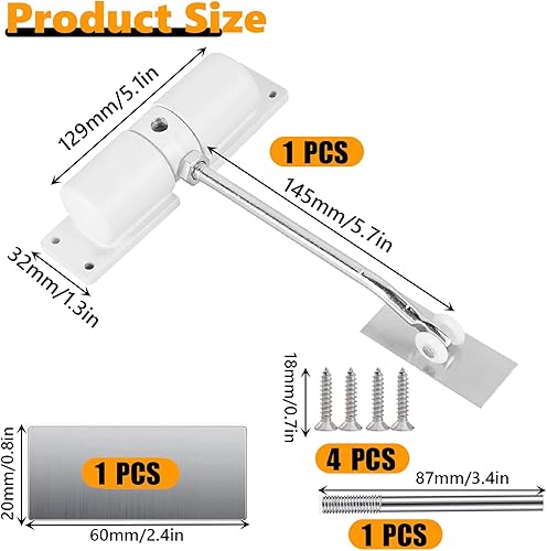 Chiudiporta automatico, Chiudiporta, Chiudiporta Regolabile a Molla con Asta di Regolazione, chiudiporta a molla regolabile, in lega di alluminio regolabile per l'home Office - Honorern