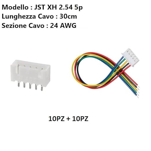 ATEC - Connettori JST XH2.54 M(Cavo 30cm)+F(Connettore) 24AWG (20pz x JST 4pin) - Honorern