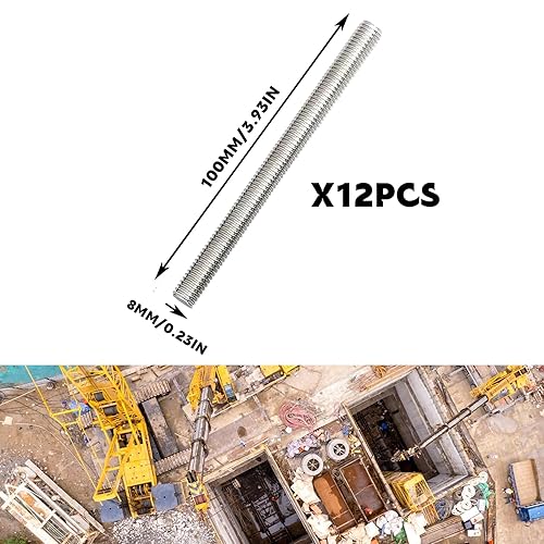 12 Pezzi M8 x 100 mm Barra Filettata Acciaio Inox Asta Completamente Filettata Filettatura Destrorsa per il Settore Manifatturiero Automobilistico e Delle Costruzioni (Argento) - Honorern