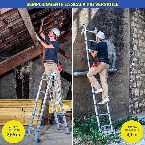 Scala telescopica articolata in alluminio 3,2 m (1,6 + 1,6) Stempakt Hostrom, leggera, compatta e pieghevole, altezza di lavoro massima 4,1 m, carico massimo 150 kg, garanzia di 5 anni - Honorern